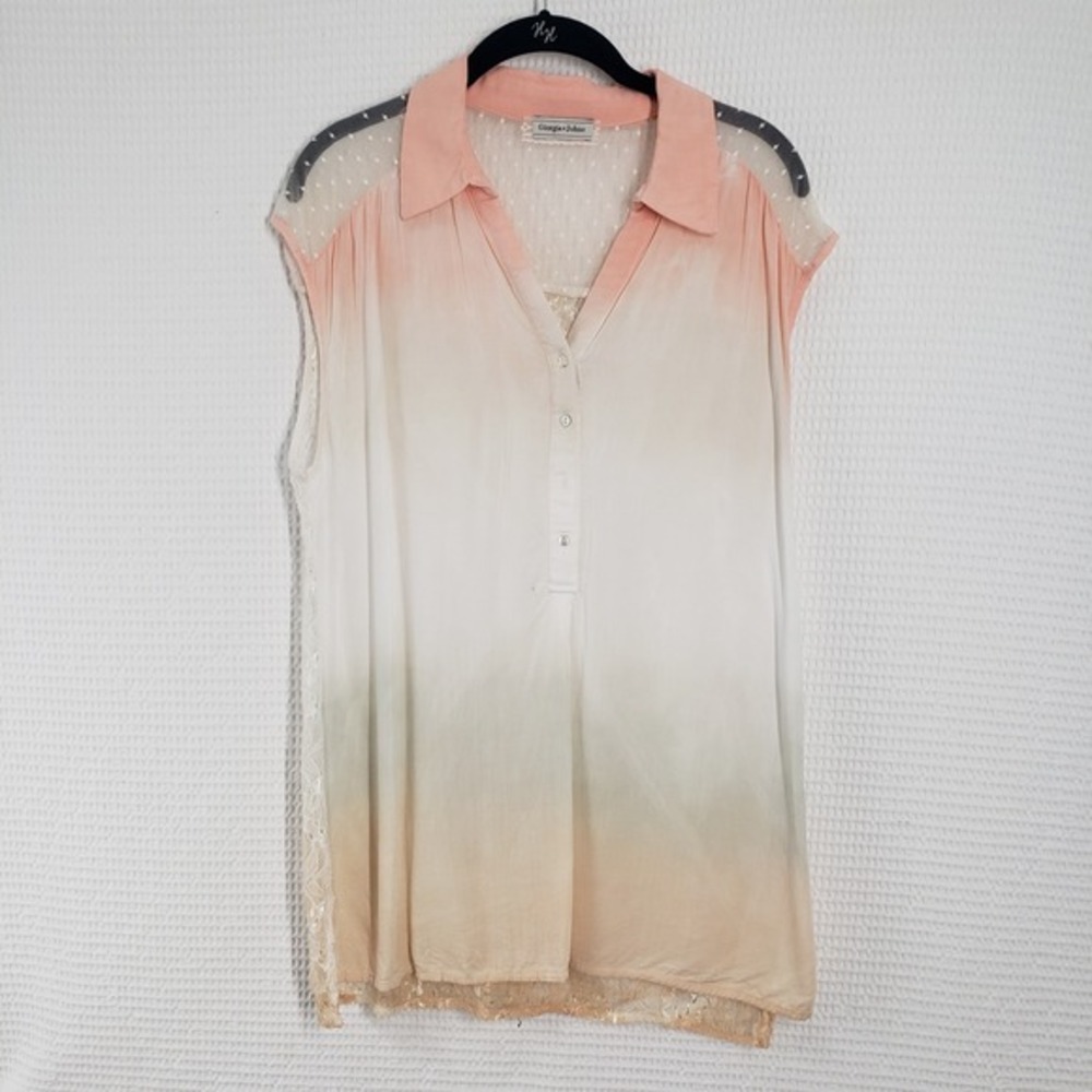 Giorgia & Johns Sleeveless Top Womens Large Pink Lace Contemporary Tunic Ombre